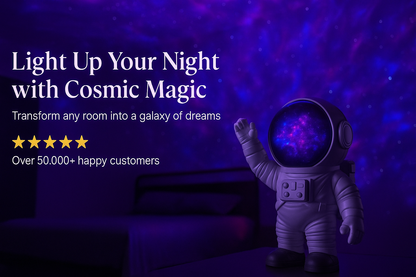 Galaxy Themed Astronaut Projector and Nightlight - USB Powered Bedroom Table Lamp