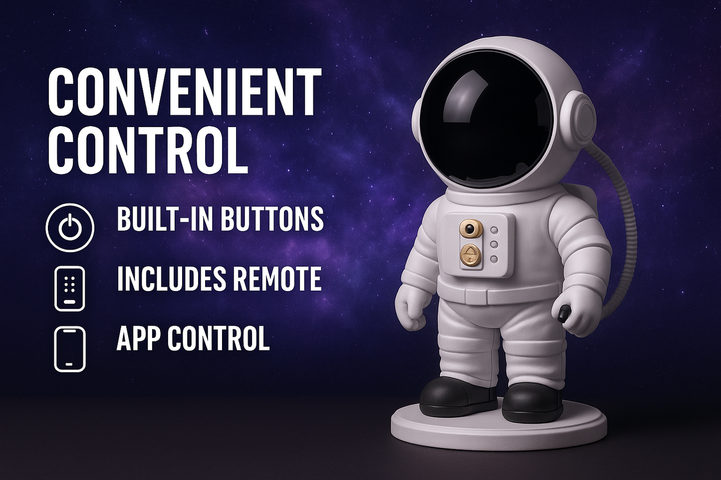 Galaxy Themed Astronaut Projector and Nightlight - USB Powered Bedroom Table Lamp